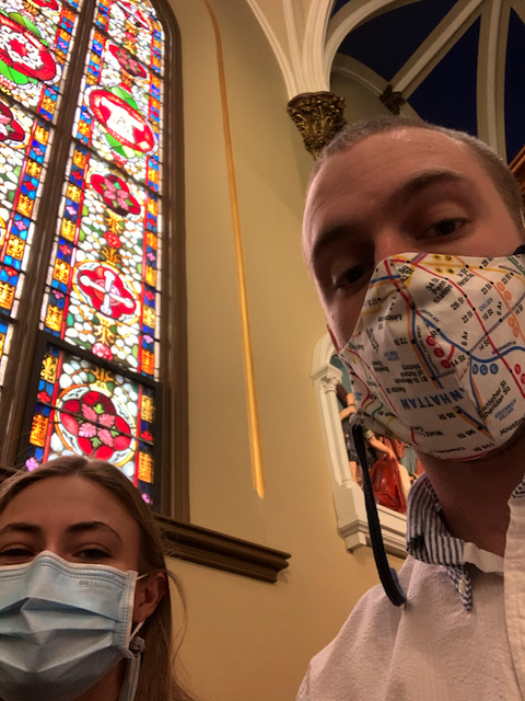 Ryan and Clara's selfie in a church.